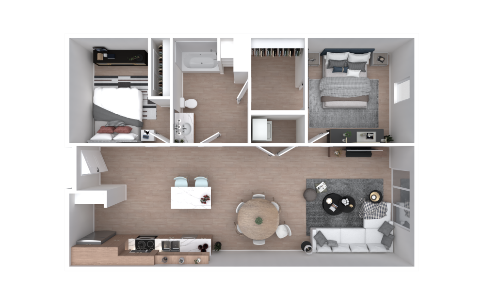 2.4L2 - 2 bedroom floor plan layout with 2 bathrooms and 1067 square feet