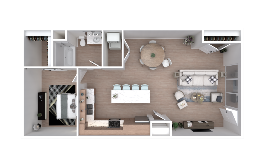 1.5 - 1 bedroom floor plan layout with 1 bathroom and 900 square feet